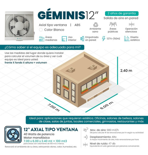 Imagen 2 de 6 de Extractor De Aire Geminis 12 Pulgadas Masterfan Geminis12