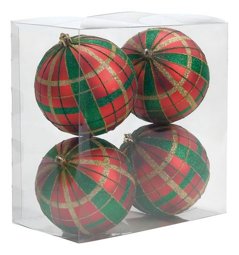 Bola De Natal Xadrez Vermelha E Verde 10cm Jg 4 Unid 1001757 Cor Vermelho