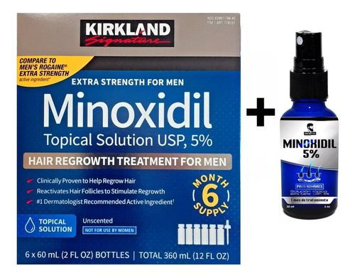 Caja Sixpack Minoxidil Kirkland + 1 Spray 30 Ml Minov136