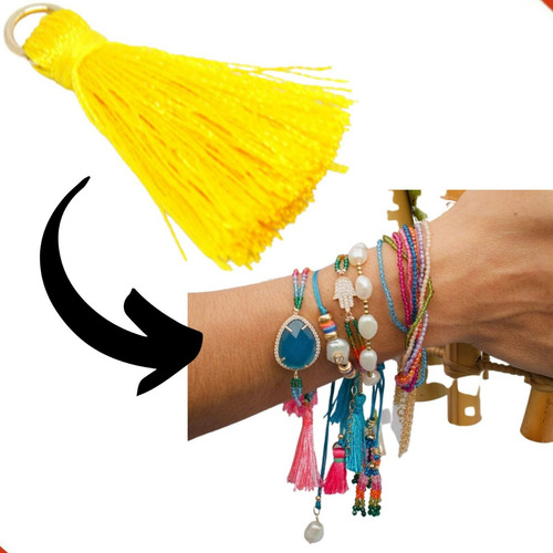 Kit Com 100 Peças - Pompom Tassel Com Argolinha Franja 25mm Cor Pompom Tassel C/ Argolinha - Amarelo
