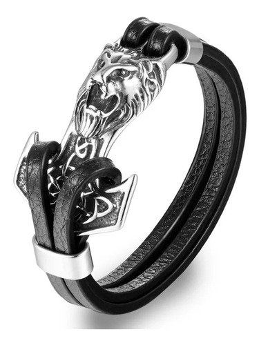 Pulsera De Cuero Leon Ancla Vikinga Hombre  Moda 2019