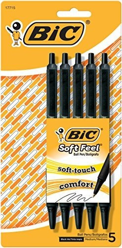 Bic Suave Pluma De Bola Feel, Negro, Medio Punto, 5-count.