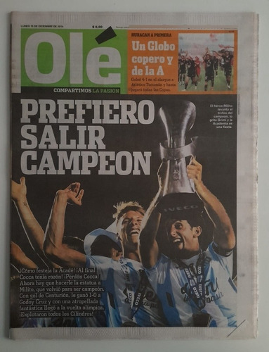 Diario Ole 15/12/2014 - Racing Campeon Torneo 2014 Milito Fs