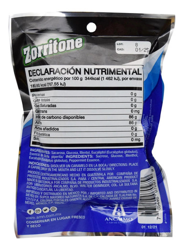 Imagen 2 de 2 de Zorritone Caramelo Menthol Power 15 Caramelos Tos Seca