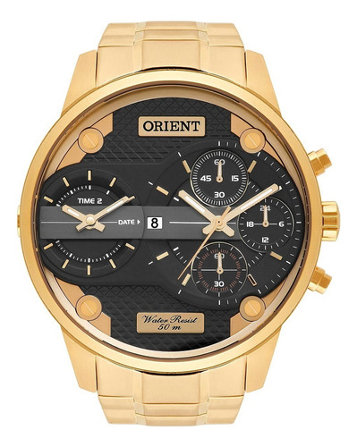 Relogio Orient Masculino Mgsst001 P1kx Dourado Cronografo Cor do fundo Preto