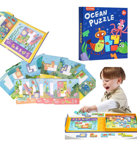 NOSAME Rompecabezas De Madera Para Niños Puzzle Juegos Magnético,Imanes de Animales en Caja, Juguete de Madera, Juguete de Desarrollo,Rompecabezas del Mundo Submarino, Preescolar, Juguete de Madera