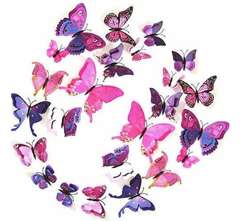 Jyphm 24 Piezas 3d Mariposa Calcomania De Pared Doble Alas