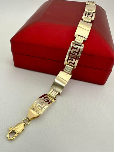 Pulsera De Oro 10k Diseño Placas Grecas Combinado Unisex Oro 8 Cm 19 Cm