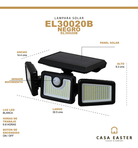 Lampara Con Panel Solar De 3 Leds El30020b