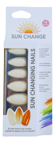 Kit Uñas Postizas Sun Change Presson Cambia Color 12 Piezas Naranja/carne Punta