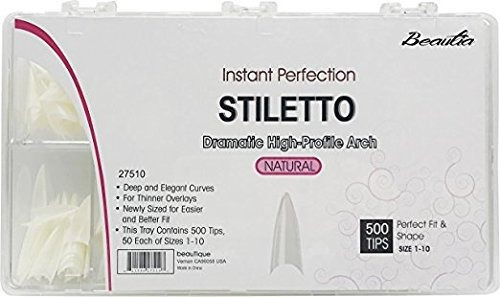 Beautia Natural Stiletto 500pcs Artificial Fake Nail Tips, 1