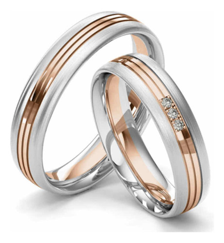 Anillos De Matrimonio Oro Blanco Y Rosa 14k 6mm Confort  Fit