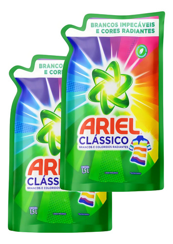 Kit 2 Lava Roupa Líquido Ariel Brancas Coloridas Refil 1,5l