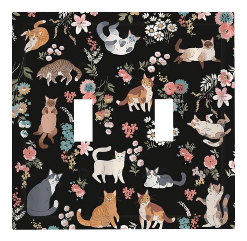 Gato Negro Lindo Floral Divertido Multi Gatito Doble Interru