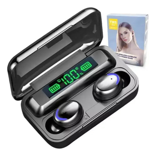 Fone Bluetooth Tws F9-5, Touch, Estojo Led, Bateria Longa. Preto