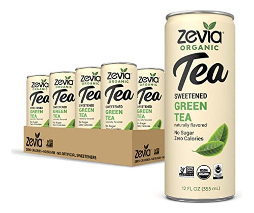 Zevia Té Helado Orgánico Sin Azúcar, Té Verde, Latas De 12 O