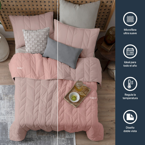 Edredón Capitonado De Lujo King Size Xl + Fundas Esquimal Color Palo de rosa-Rosa Diseño de la tela Trenzado