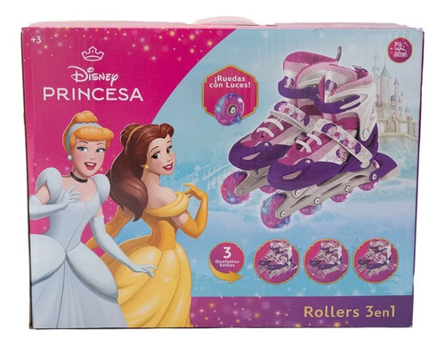 Disney Princesa Rollers Con Proteccion 3 En 1 Con Luces M/s M 34-37 Violeta