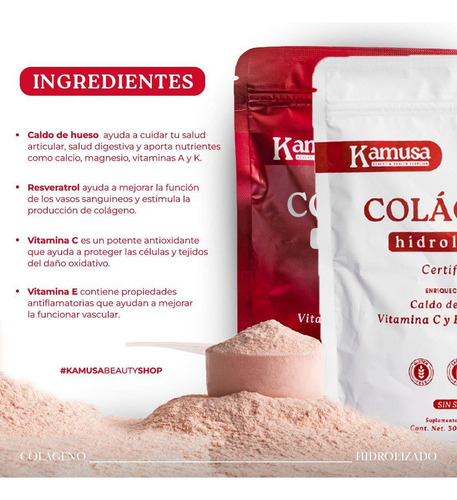 Kamusa Colageno Hidrol Con C/ De Hueso Vit E Y C Resveratrol Berry