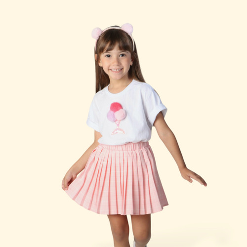 Camiseta Infantil Menina Sorvete Pompons - Branca