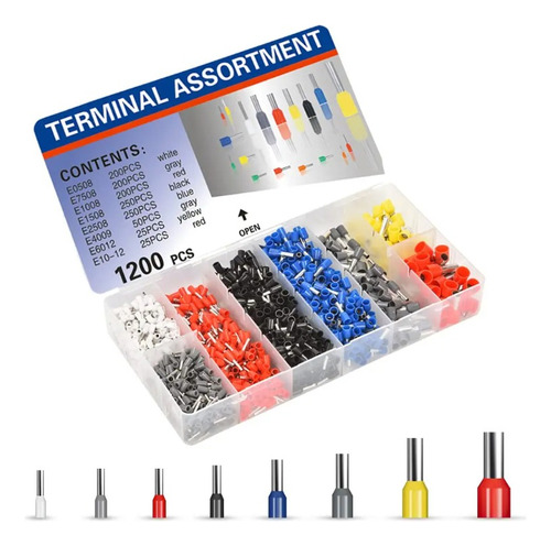 Kit 1200 Terminales Pin Tubular 8 Tipos Diferentes + Caja