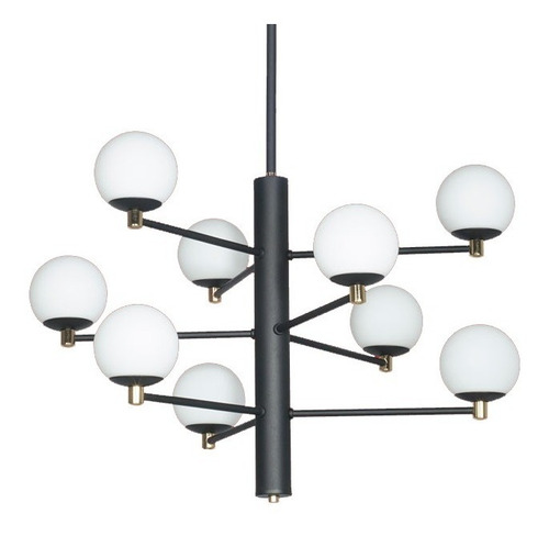 Colgante Texas 9 Luces Negro Globo Opal Con Led G9 Deco Rd