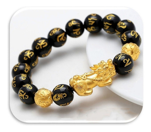 Pulsera Chinese Fortune Lucky, cuentas de resina negras