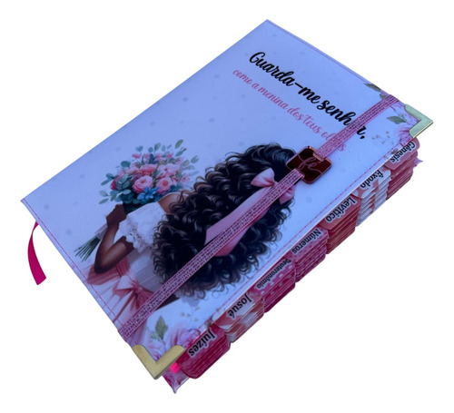 Bíblia Ntlh Garota Buquê 02 Guarda-me Senhor Com Abas Adesivas Capa Dura Acolchoada + Elastico Rosa