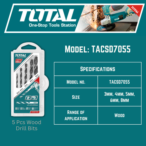 Set Juego De Mechas Para Madera Y Pvc X 5 Pz Total Tacsd7055