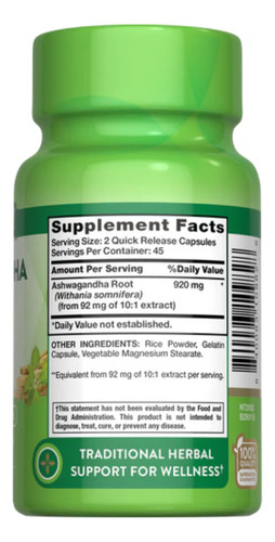 Nature's Truth Raíz De Ashwagandha, 90 Cápsulas