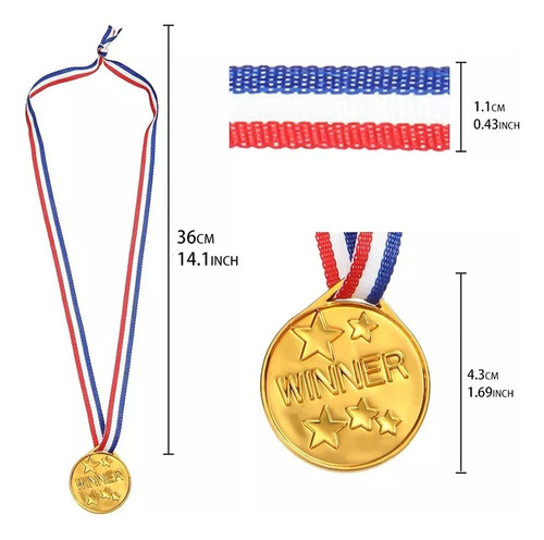 12 Piezas Medallas Deportivas De Oro Con Lanyard
