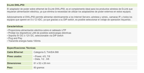 Adaptador Poe 802.af 5v/12v D-link Dwl-p50 /v /vc (Usado)