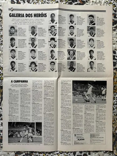 Revista Placar N° 943a - Pôster Vasco Campeão Carioca 1988 Revista Placar N° 943a - Pôster Vasco Campeão Carioca 1988