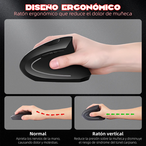 Mouse Inalámbrico Ergonómico Recargable,mouse Vertical Con
