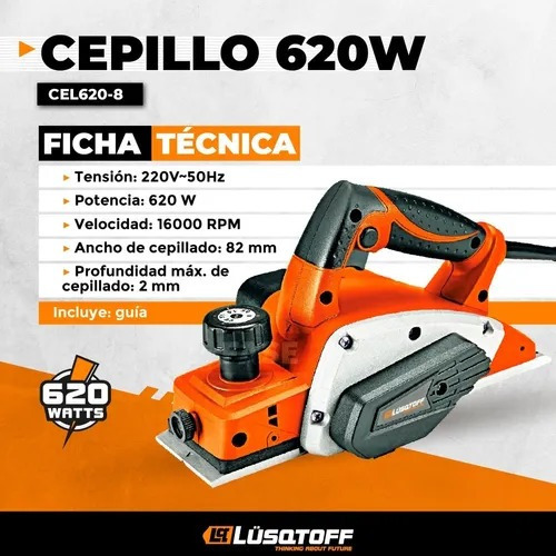 Cepillo Eléctrico Lusqtoff Madera Cuchillas Reversibles 620w