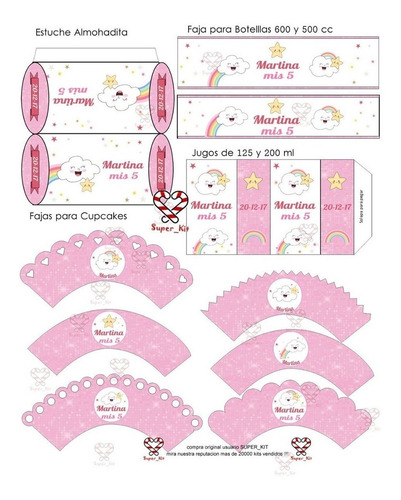 Kit Imprimible Nubecitas Nubes Arco Iris Editable