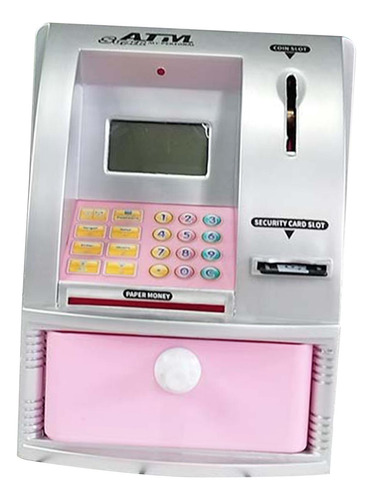 Mini Cofrinho Atm Recipiente De Dinheiro Rosa Prateado