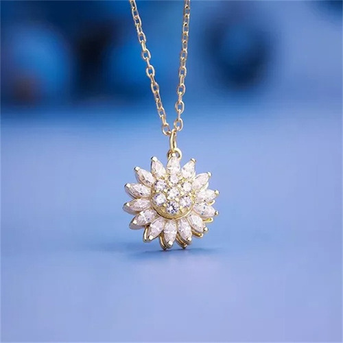 Collar Girasol Giratorio Joyeria Con Zircones Inoxidable