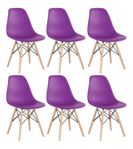 6 Cadeiras Charles Eames Wood Jantar Cozinha Dsw   Cores  Cor da estrutura da cadeira Roxo
