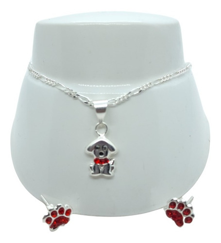 Pulsera De Perro Zirconias Rojas De Plata 925 +aretes E30