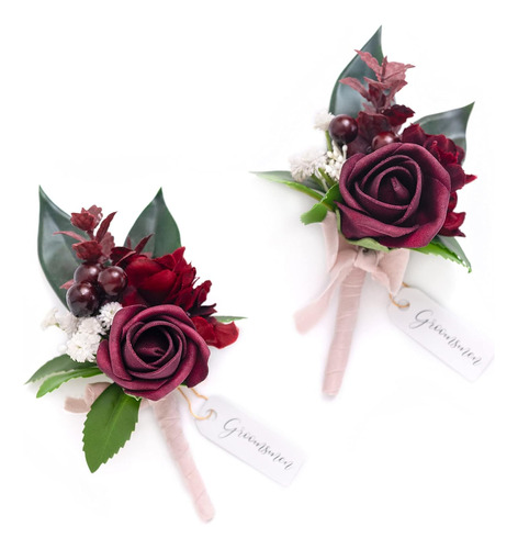 Ling's Moment Juego De 2 Boutonniere Para Hombre Para Boda,