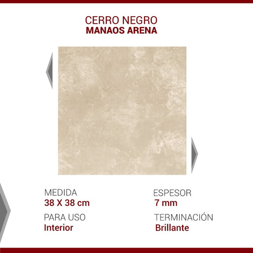 Ceramica Manaos Arena 38 X 38 Cerro Negro 1ra Calidad