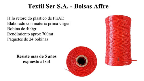 Hilo Retorcido Plastico Uv Pead Fino Papero Cebollero X24u