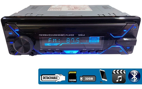Imagen 5 de 6 de Autoestereo Vak 3700 Desmontable Bluetooth Usb Sd Aux Mp3 Id