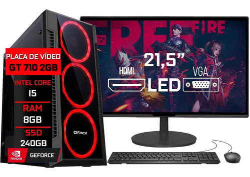 Imagem 1 de 5 de Pc Gamer Barato Completo Intel I5 8gb Ssd 240gb Monitor 21
