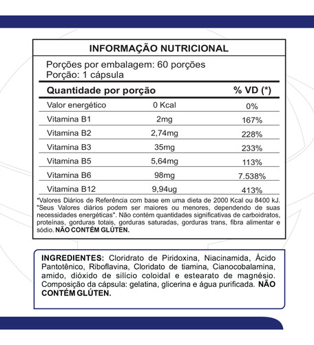 Complexo B 60 Cápsulas Vitamina B Complexo Energia E Foco Sem Sabor