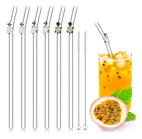 6 Pcs Pajitas De Vidrio Resistentes A Roturas Reutilizables