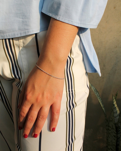 Pulsera Simple Facetada Plata 925 Rodinada Mujer