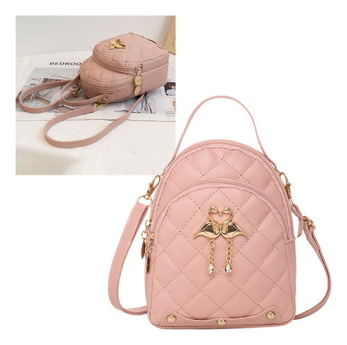 Mochila Mini Doble Capa Bordado Cuero Pu Para Viajar