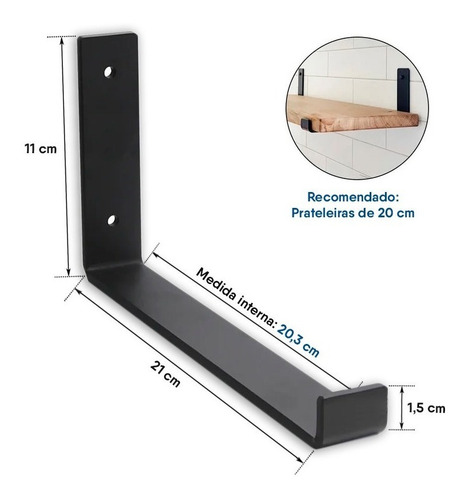 Mão francesa invertida 20 cm suporte ferro 6 pç Mobile Lar